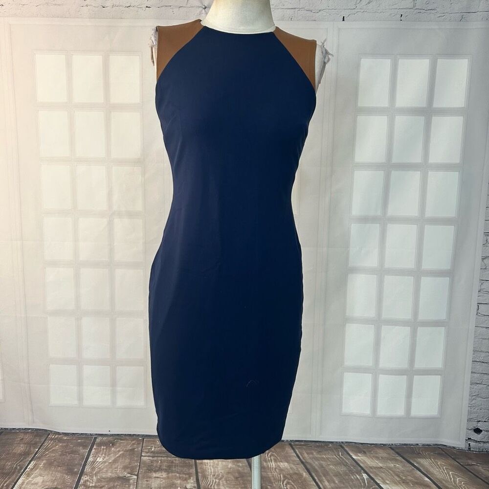 Lauren Ralph Lauren Sleeveless brown leather trim sheath Dress Size 4P